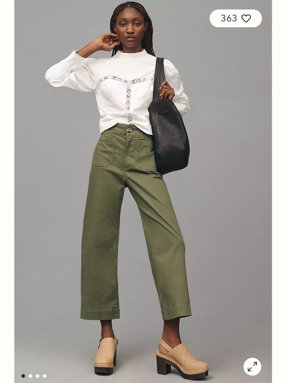 Anthropologie Maeve Collette pantHigh-Rise Wide-Leg Utility Pants in Olive Green